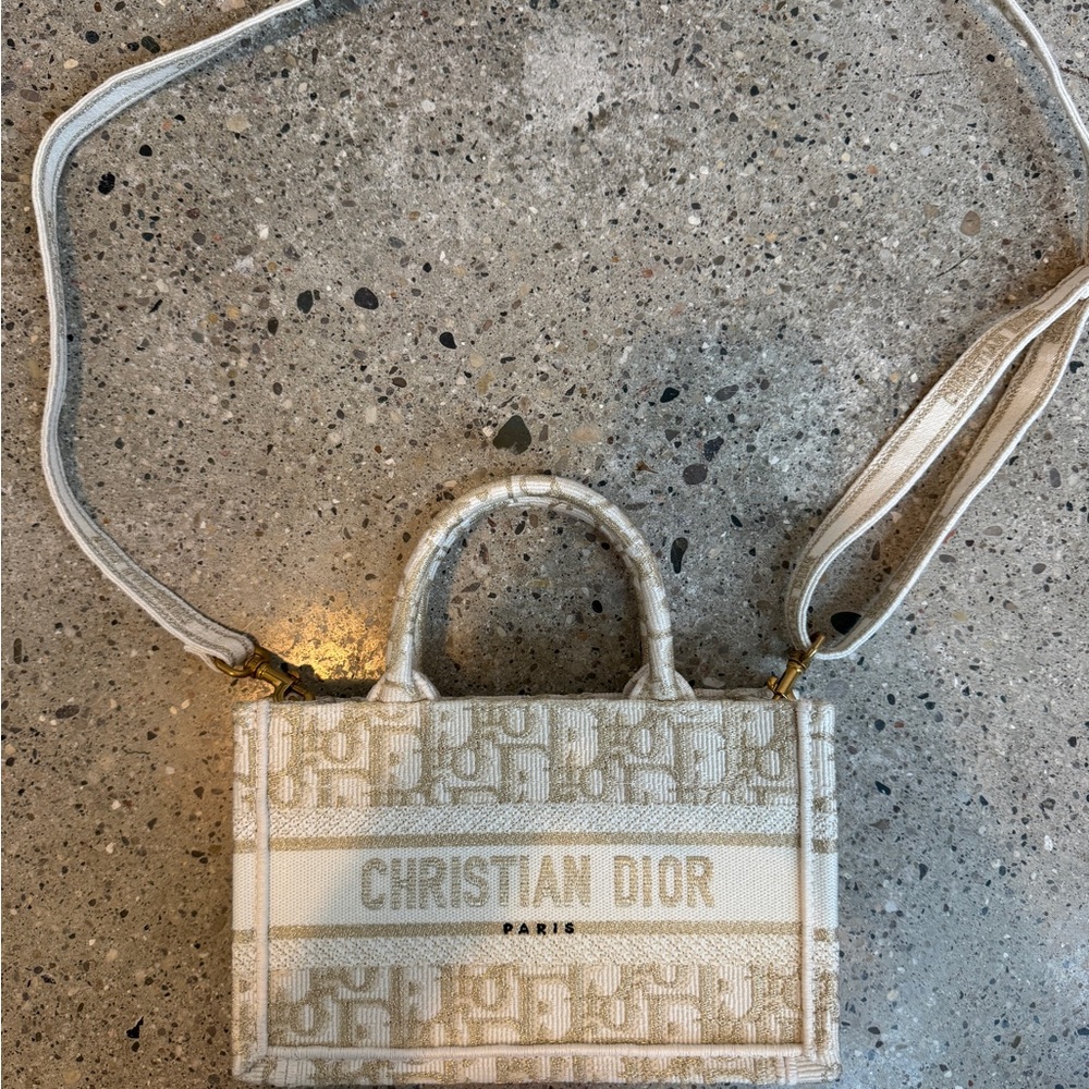 Dior Beige & White Mini Book Tote Crossbody